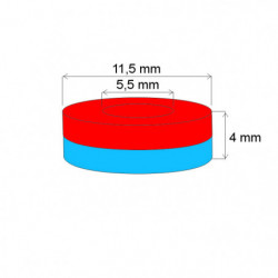 Neodymium magnet ring dia.11,5xdia.5,5x4 N 80 °C, VMM4-N30