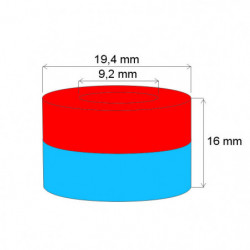 Neodymium magnet ring dia.19,4xdia.9,2x16 N 120 °C, VMM4H-N35H