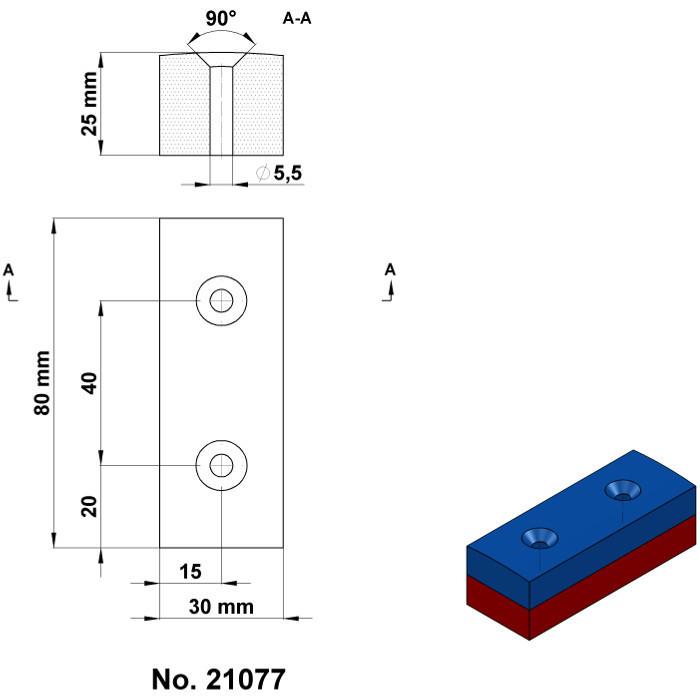 Neodymium magnet prism 80x30x25 N 80 °C, VMM5-N38