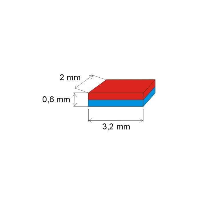 Neodymium magnet prism 3,2x2x0,6 N 150 °C, VMM8SH-N45SH