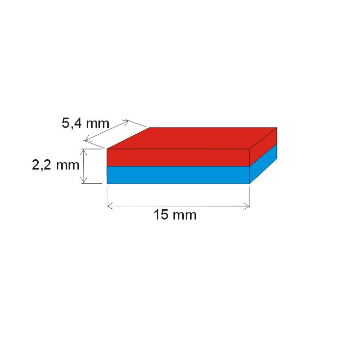 Neodymium magnet prism 15x5,4x2,2 P 180 °C, VMM7UH-N42H