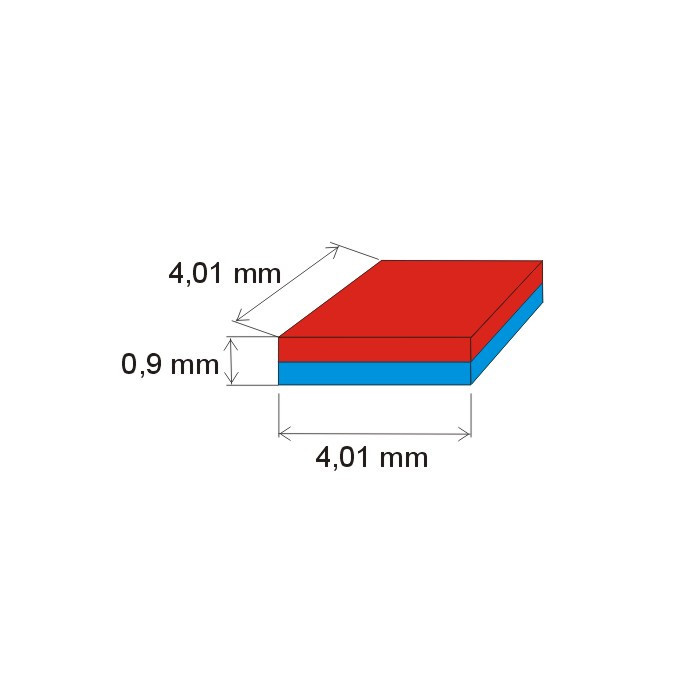 Neodymium magnet prism 4,01x4,01x0,9 E 150 °C, VMM6SH-N40SH
