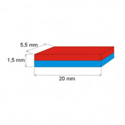 Neodymium magnet prism 20x5,5x1,5 P 150 °C, VMM6SH-N40SH