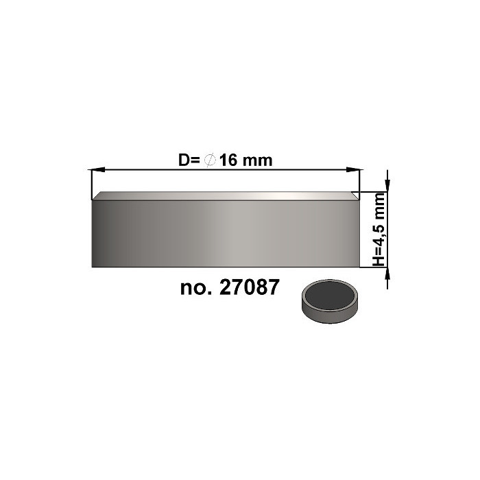 Magnetic lens / pot magnet dia. 16 x height 4,5 mm, without screw