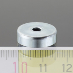 Magnetic lens / pot magnet dia. 16, height 4,5 mm, inner hole for screw with countersunk-head bolt dia. 3,5