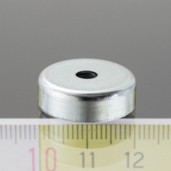 Magnetic lens / pot magnet dia. 20, height 6 mm, inner hole for screw with countersunk-head bolt dia. 4,1