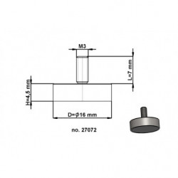 Magnetic lens / pot magnet with stems dia. 16 x height 4,5 mm, with inner screw M3, screw height 7 mm