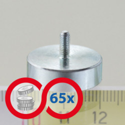 Magnetic lens / pot magnet with stems dia. 20 x height 6 mm, with inner screw M3, screw height 7 mm - set 65 pcs