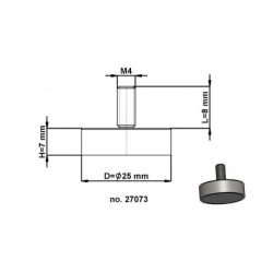 Magnetic lens / pot magnet with stems dia. 25 x height 7 mm, with inner screw M4, screw height 8 mm
