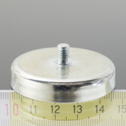 Magnetic lens / pot magnet with stems dia. 47 x height 17 mm, with inner screw M6, screw height 8 mm