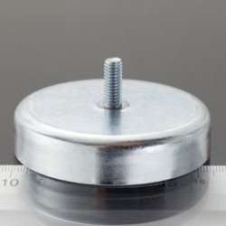 Magnetic lens / pot magnet with stems dia. 63 x height 14 mm, with inner screw M6, screw height 15 mm