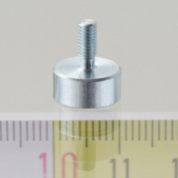 Magnetic lens / pot magnet with stems dia. 10 x height 4,5 mm, with inner screw M3, screw height 7 mm