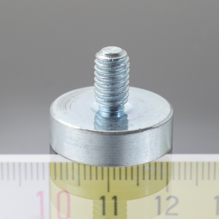 Magnetic lens / pot magnet with stems dia. 20 x height 6 mm with outer screw M6, screw height 10 mm