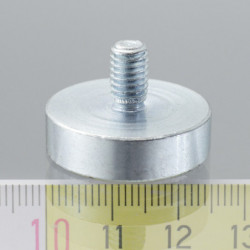 Magnetic lens / pot magnet with stems dia. 25 x height 7 mm with outer screw M6, screw height 10 mm