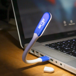 Flexible LED light for laptops, including USB connectors, dark blue