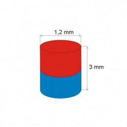 Neodymium magnet cylinder dia.1,2x3 N 80 °C, VMM5-N38