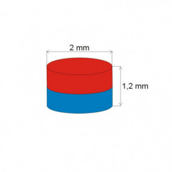 Neodymium magnet cylinder dia.2x1,2 N 80 °C, VMM8-N45