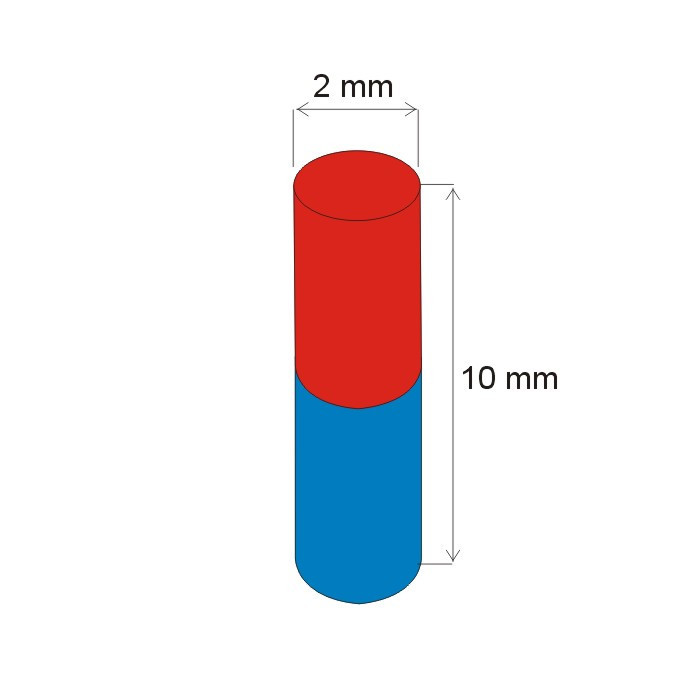 Neodymium magnet cylinder dia.2x10 Z 80 °C, VMM4-N35