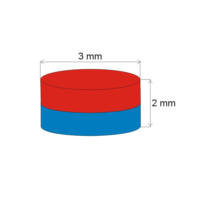 Neodymium magnet cylinder dia.3x2 N 80 °C, VMM4-N30