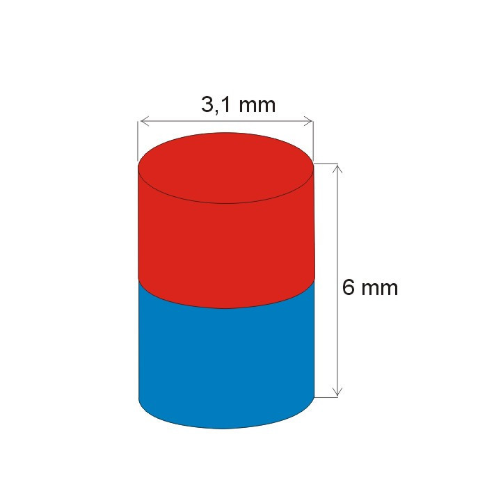 Neodymium magnet cylinder dia.3,1x6 N 80 °C, VMM4-N30