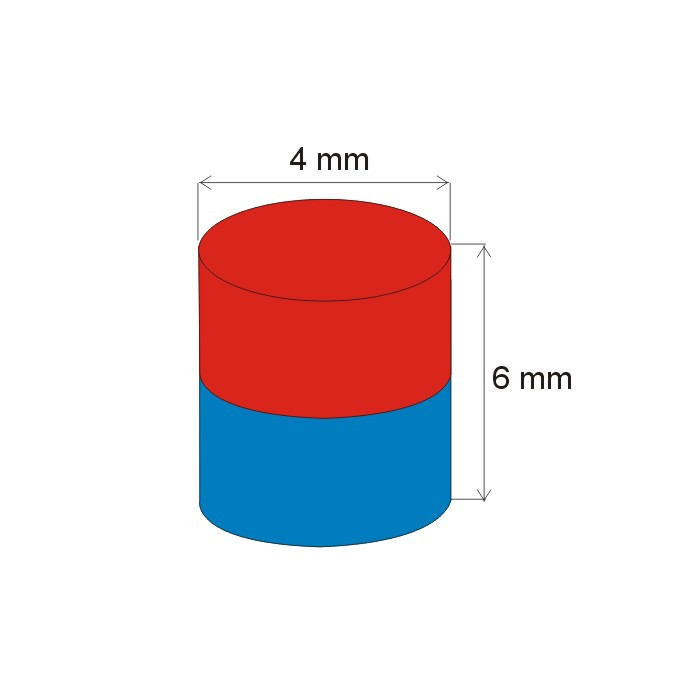Neodymium magnet cylinder dia.4x6 N 150 °C, VMM6SH-N40SH