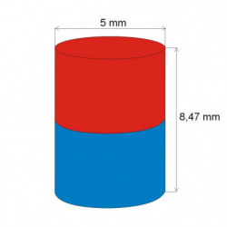 Neodymium magnet cylinder dia.5x8,47 N 80 °C, VMM8-N45