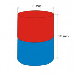 Neodymium magnet cylinder dia.6x13 N 80 °C, VMM9-N48