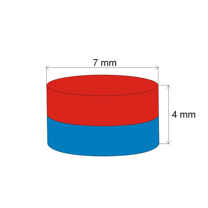 Neodymium magnet cylinder dia.7x4 N 80 °C, VMM7-N42