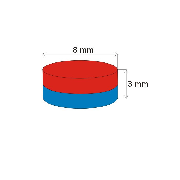 Neodymium magnet cylinder dia.8x3 N 80 °C, VMM8-N45