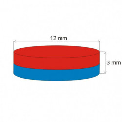 Neodymium magnet cylinder dia.12x3 N 80 °C, VMM4