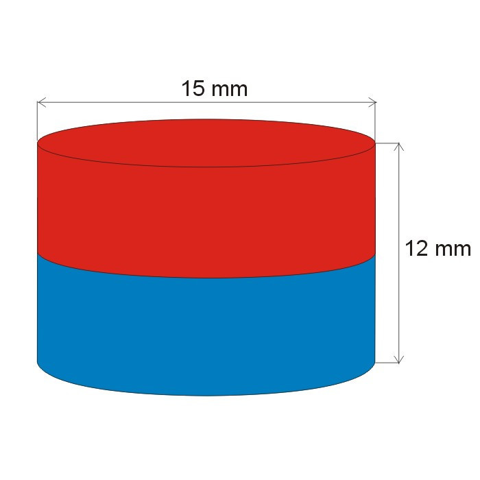Neodymium magnet cylinder dia.15x12 N 80 °C, VMM4-N35