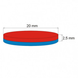 Neodymium magnet cylinder dia.20x2,5 N 80 °C, VMM5-N38
