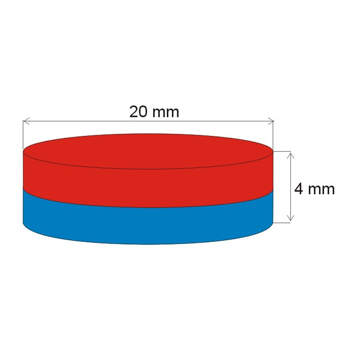 Neodymium magnet cylinder dia.20x4 N 80 °C, VMM10-N50