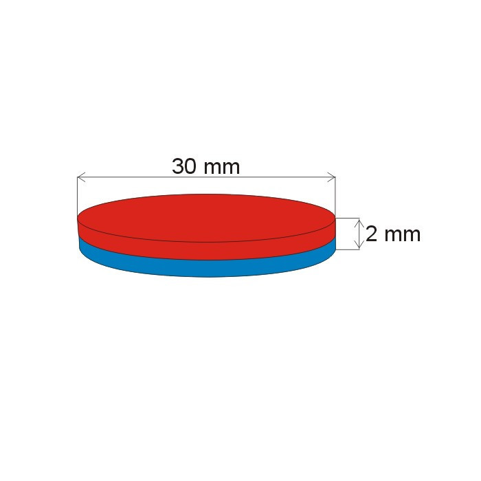 Neodymium magnet cylinder dia.30x2 N 80 °C, VMM5-N38